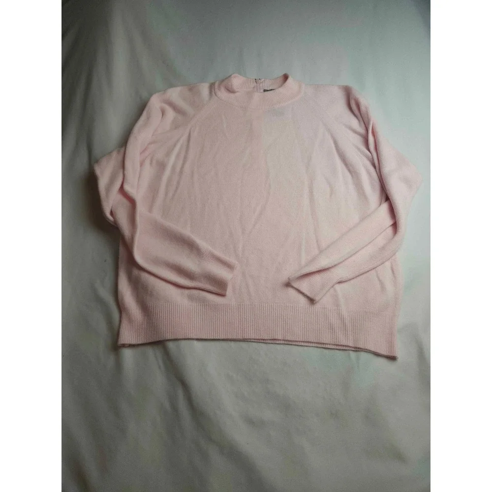 Designers Originals Luxelon Pink Mock Neck Back Zip Raglan Sweater Large Womens